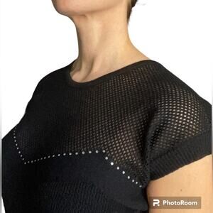 SONIA RYKIEL Crystal Knitted Top Fits XS Vintage Y2K Mesh Black INDIE SLEAZE LUX